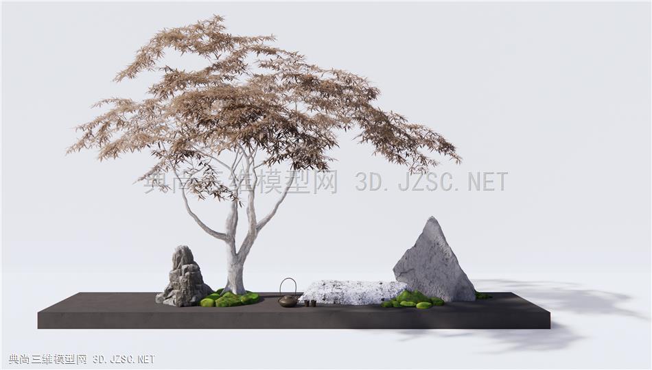 新中式庭院小品 石头景观树 苔藓 假山