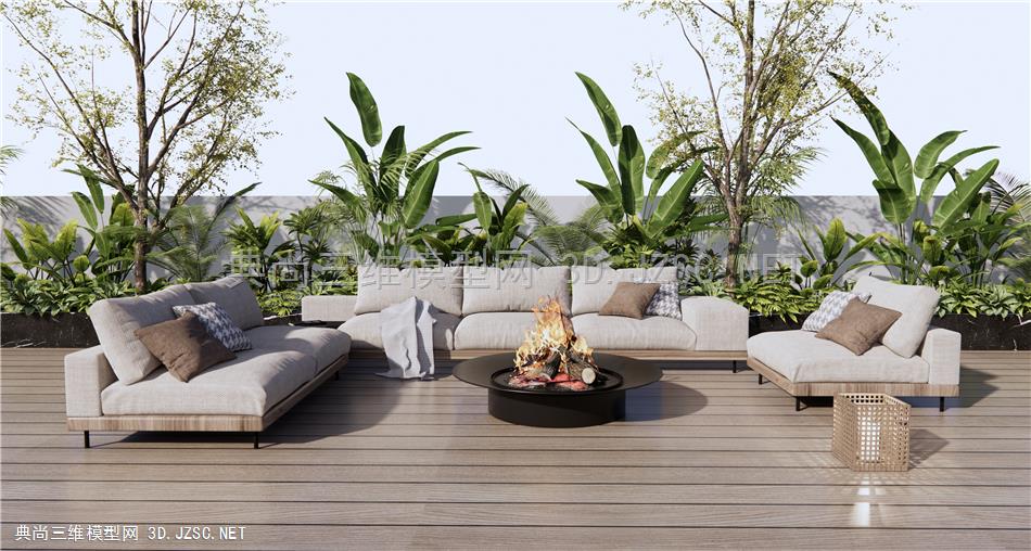 现代户外沙发 露台景观 灌木植物 户外植物