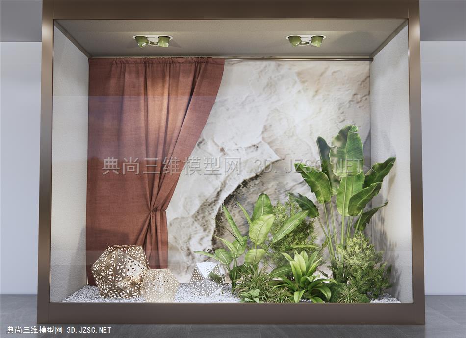 现代橱窗景观 植物景观 植物组合 灌木 雕塑小品