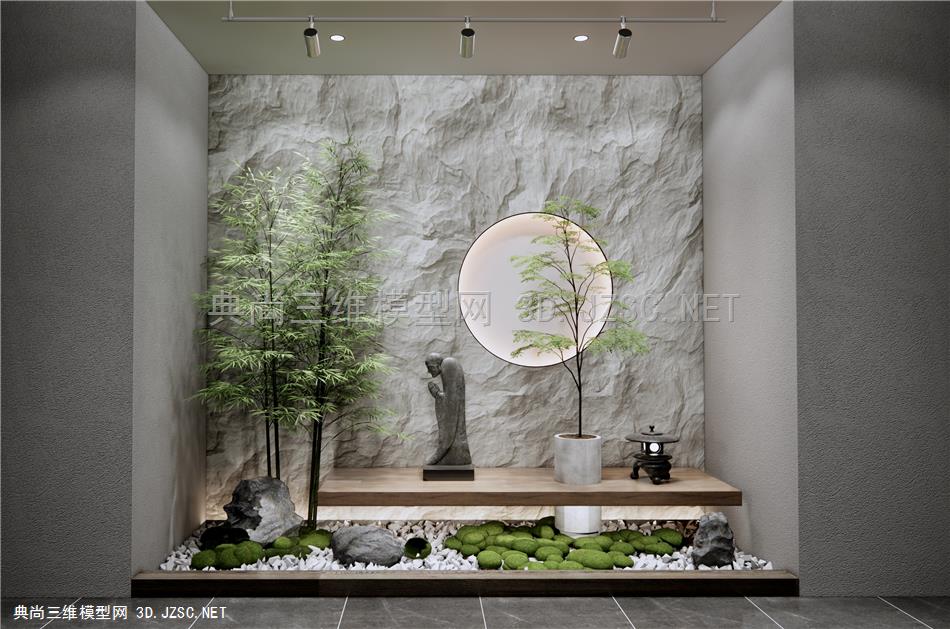 新中式禅意景观小品 雕塑摆件 盆景 枯山石 苔藓 竹子 玄关