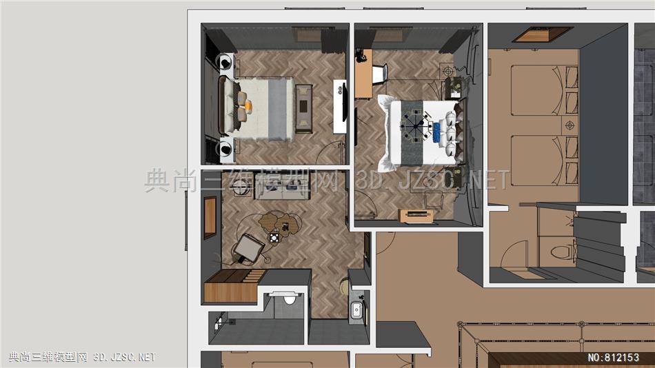 新中式名宿客房套件 栅格屏风 床头背景墙 (5)