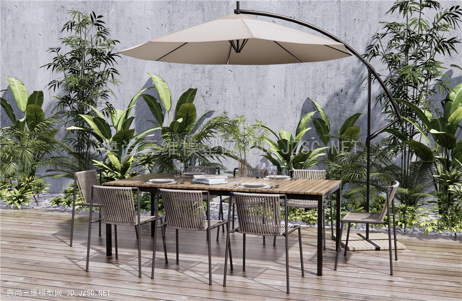 现代户外休闲桌椅 户外餐桌椅 休闲椅 编织户外椅 灌木植物