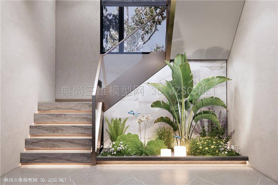 现代楼梯间植物景观小品 扶手楼梯 庭院小品 花草植物