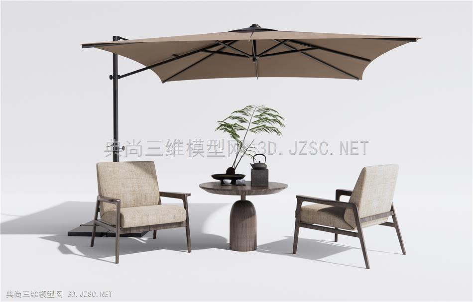 新中式户外休闲桌椅 户外椅 休闲椅 庭院桌椅 蕨类盆栽