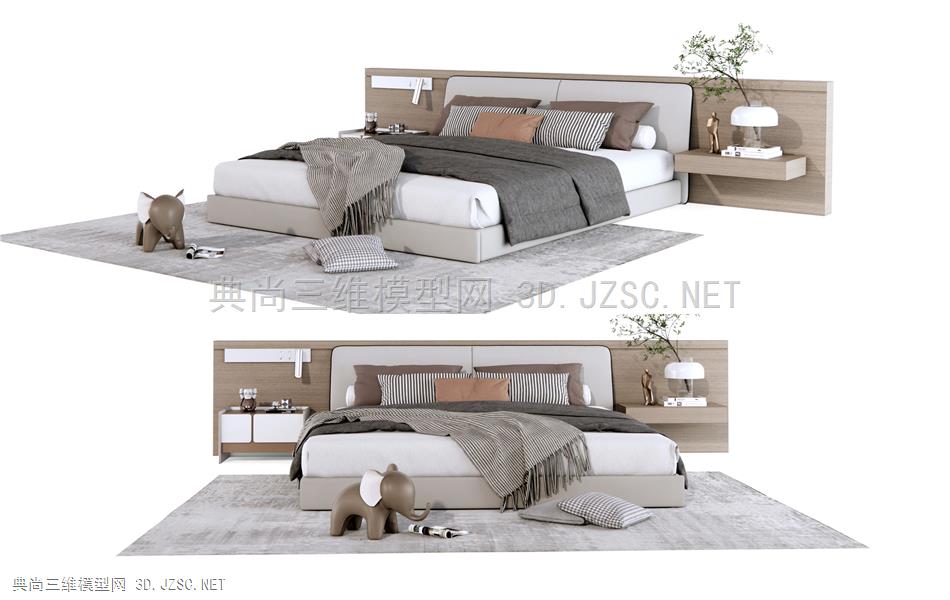 现代双人床 床头柜1