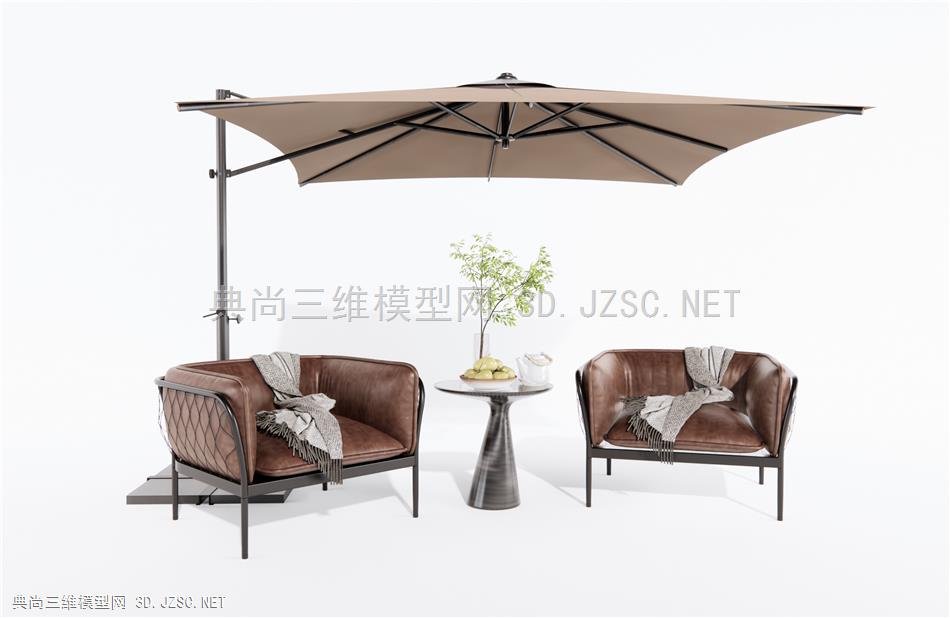 现代户外单人沙发 皮革单人沙发 休闲茶几 遮阳伞