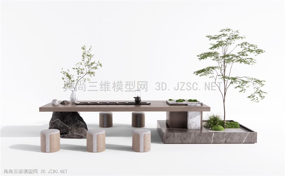 现代茶桌椅 植物景观