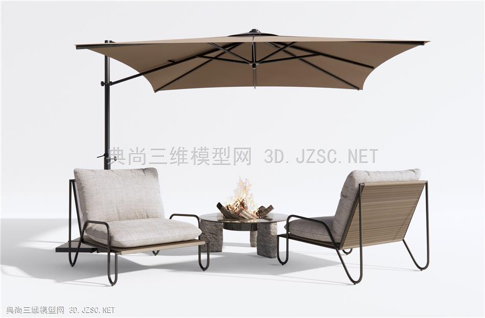 现代户外椅 休闲椅 庭院桌椅 火炉 遮阳伞1