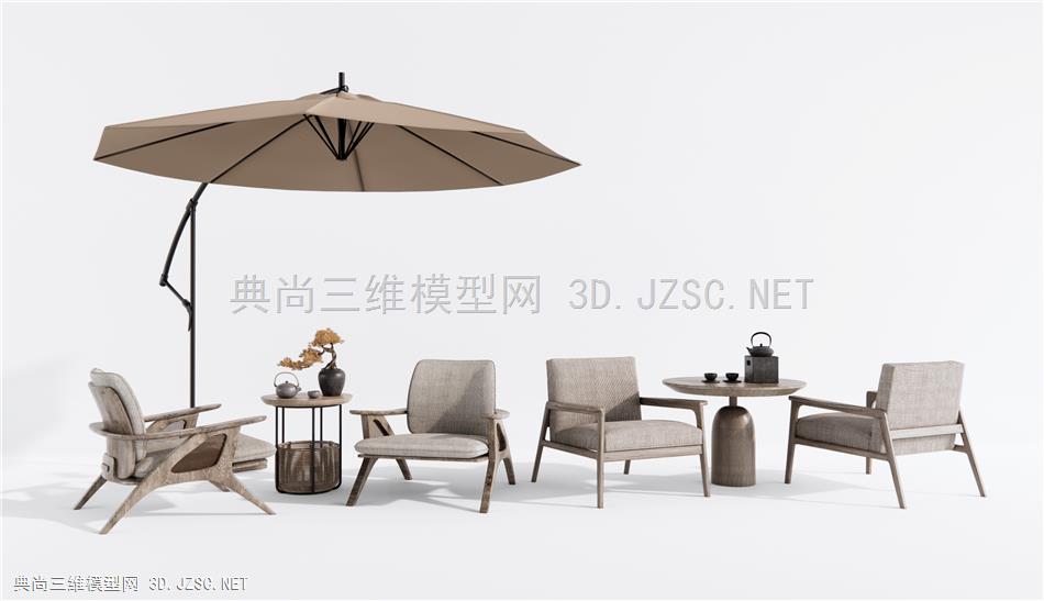 新中式户外休闲桌椅 户外椅 休闲椅 松树盆景 茶壶1