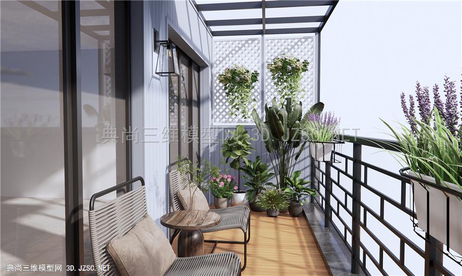 现代阳台 阳光房 植物盆栽 花卉 花草 休闲桌椅 户外椅1