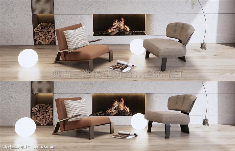 现代休闲椅 壁炉 火炉 木柴1