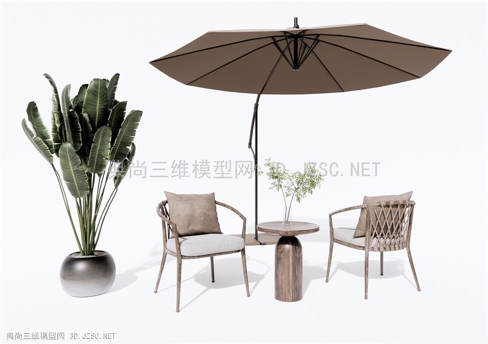现代户外椅 编织休闲椅 庭院桌椅 圆形边几 绿植盆栽1