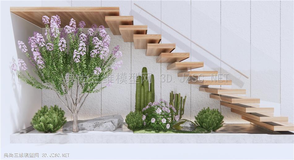 现代楼梯间植物景观小品 花草 灌木 仙人掌 景观树1