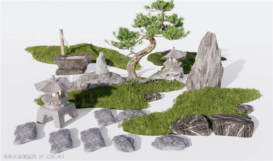 日式庭院小品 园艺景观 枯山水 石头 景观石 景石 汀步石1
