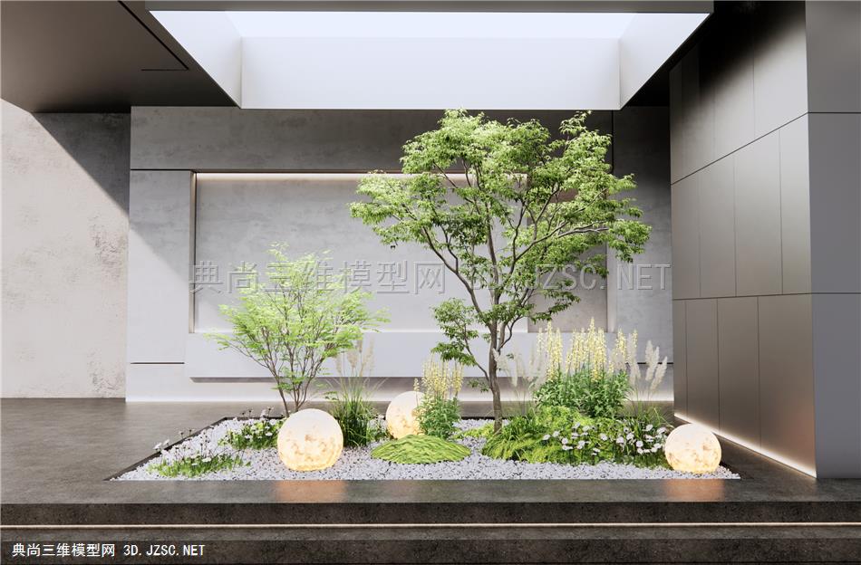 现代室内植物景观造景 植物堆景观 花草 景观树 乔木 球形景观灯1
