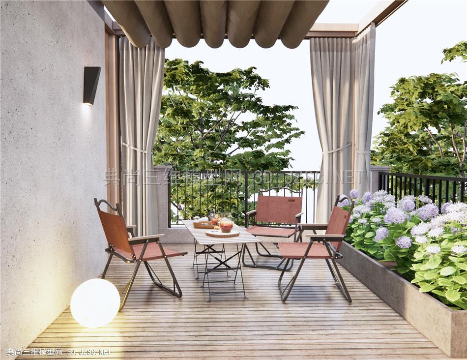 现代露台花园 阳台 阳光房 户外桌椅 花卉绿植 屋顶花园1