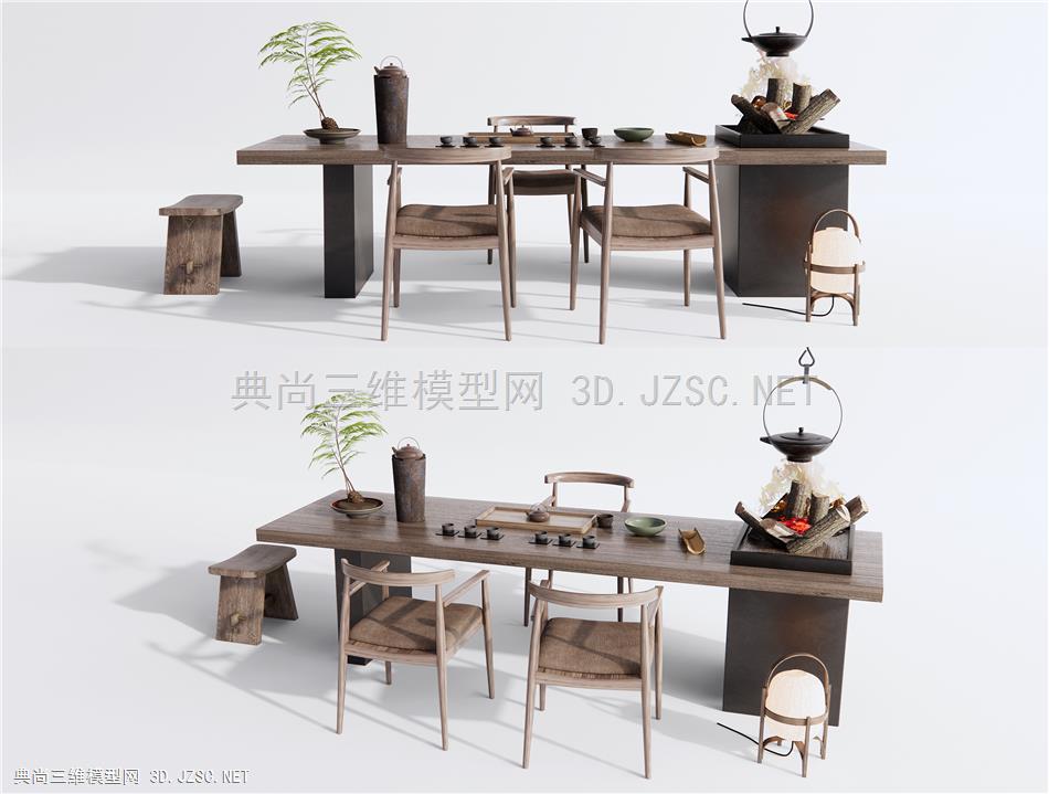 新中式茶桌椅 茶台 休闲椅 地灯 茶具 火柴堆