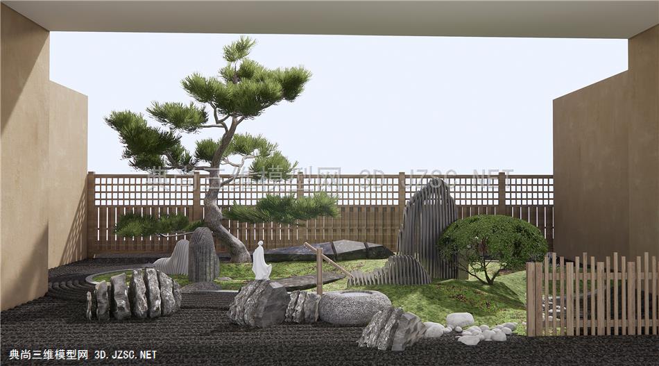 日式枯山水庭院景观 景观小品 石头 假山1