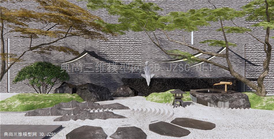 新中式庭院小品 流水小品 景墙 枯山石 石头1