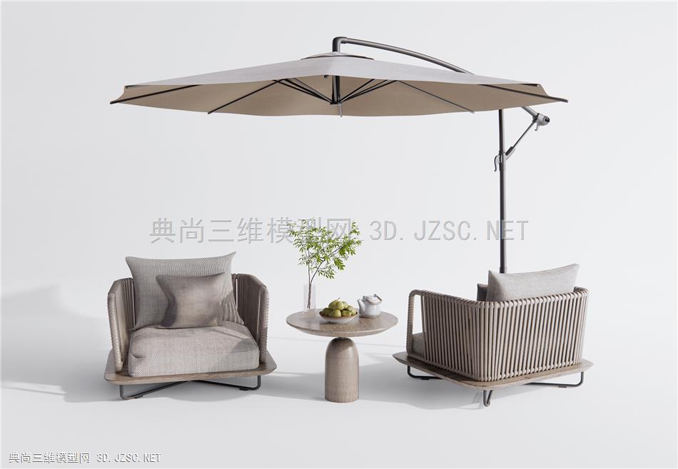 现代户外藤编沙发 单人沙发 太阳伞