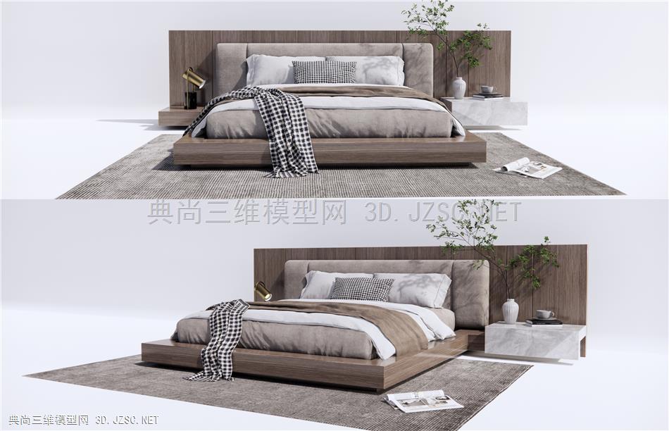 现代双人床 实木双人床 床头柜1