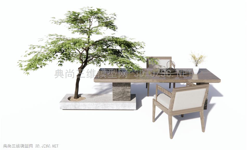 新中式茶桌椅 茶台 景观树 休闲椅1