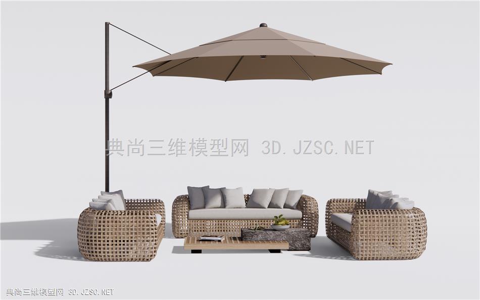 现代竹编户外沙发 庭院沙发 休闲沙发 太阳伞