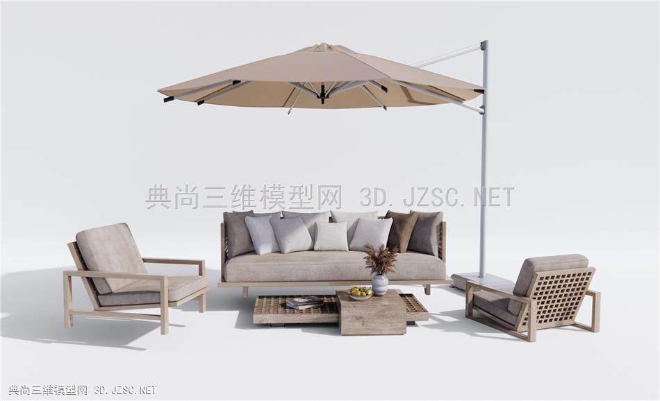 现代户外沙发 单人沙发 户外休闲椅 遮阳伞1