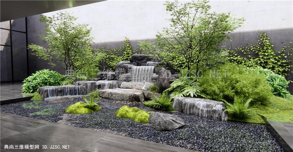 现代假山水景 室内景观造景 庭院小品 跌水景观 庭院水景 石头 植物堆景观1