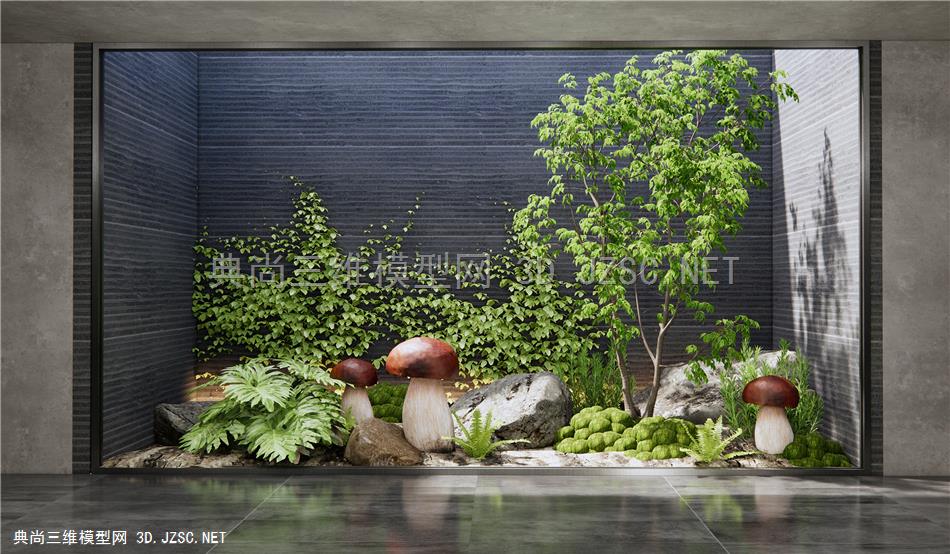 现代室内植物造景 植物堆 苔藓 爬山虎 石头 蘑菇1
