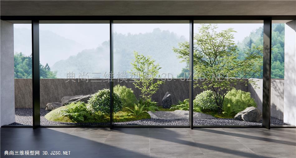 现代阳台景观造景 庭院小品 植物堆 石头 植物造景1