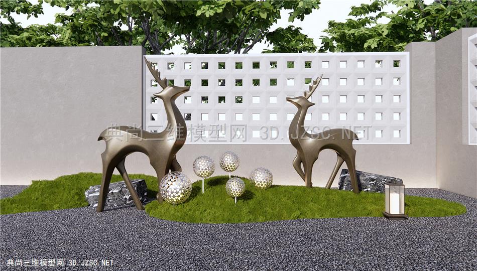 现代麋鹿景观雕塑 庭院雕塑 景观灯 草坪灯1