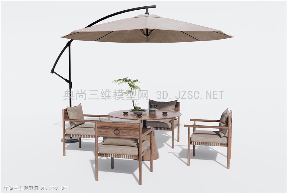 新中式户外桌椅 洽谈桌椅 休闲椅 遮阳伞