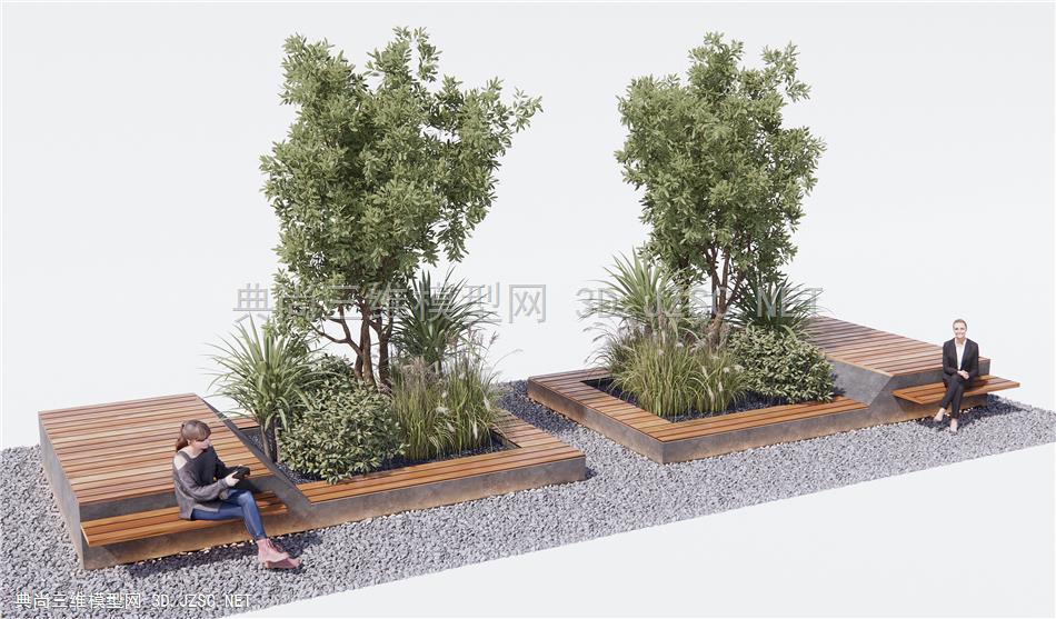 现代景观座椅 植物组合 植物堆 树池 灌木 乔木 花草1