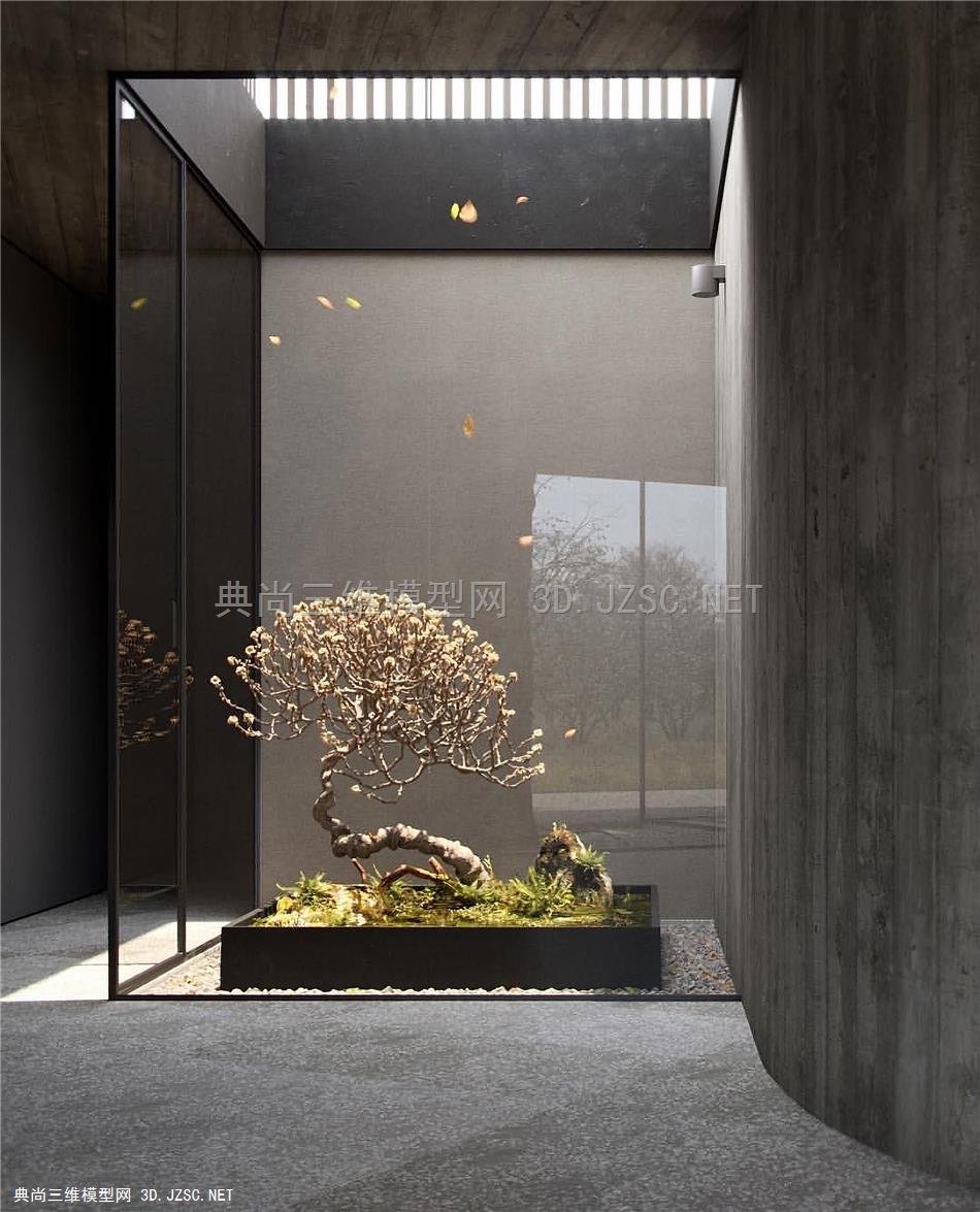 新中式室内景观造景 庭院小品 盆景树 蕨类植物1