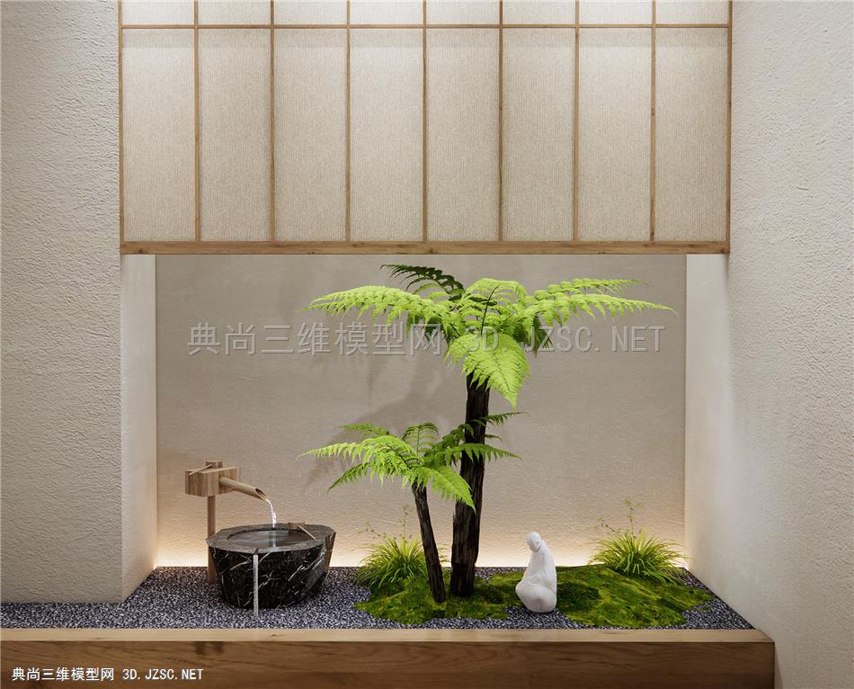 日式室内景观造景 苔藓植物 蕨类植物 水钵