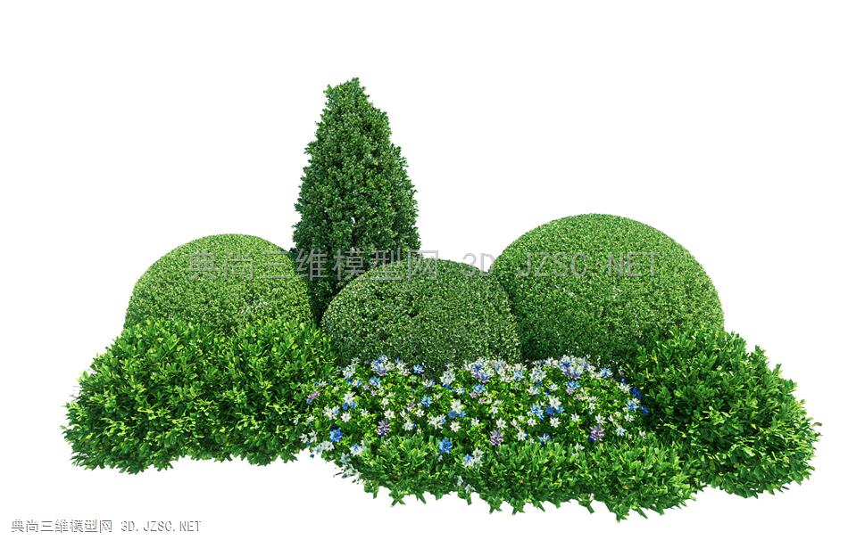 黄杨球植物组合3D