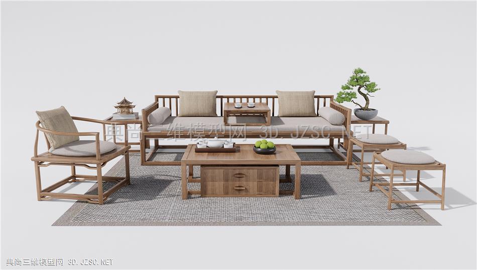 中式沙发茶几 罗汉床 古典实木 明式家具 休闲椅