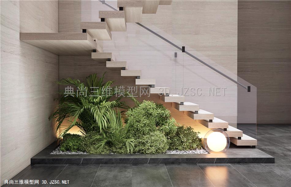现代楼梯间植物景造景 庭院小品 植物组团 植物堆 灌木1
