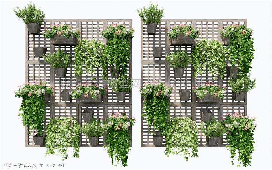 现代绿植屏风隔断 吊篮 盆栽 植物墙 花槽花箱1