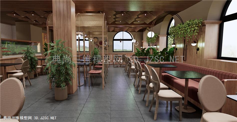 东南亚西餐厅 中餐厅 咖啡厅 茶餐厅 餐饮空间 餐桌椅 植物盆栽1
