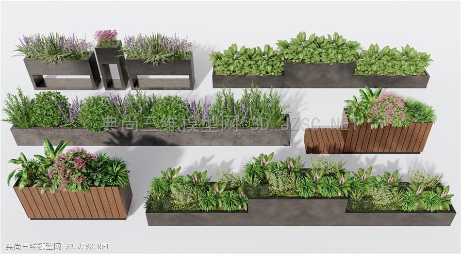 现代植物花箱 花草 植物组合 植物堆 商业外摆围栏1
