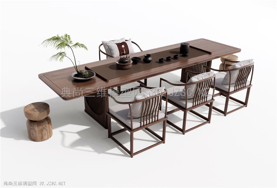 新中式茶桌椅 休闲椅 盆栽