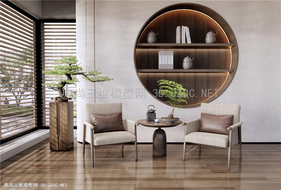 新中式休闲椅 休闲桌椅 松树盆栽 盆景1
