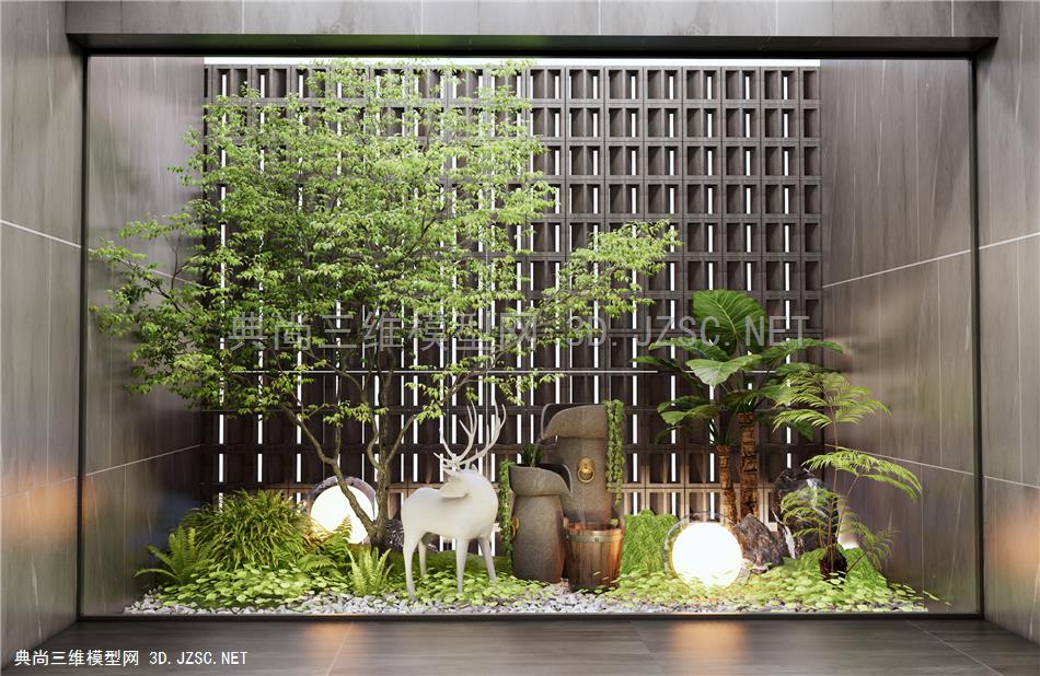 现代庭院景观小品 植物景观造景 苔藓植物 水钵 景观雕塑 蕨类植物1