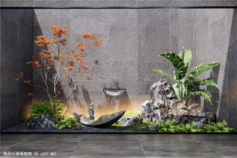 新中式景观造景 庭院小品 假山水景 植物景观 石头 雕塑小品