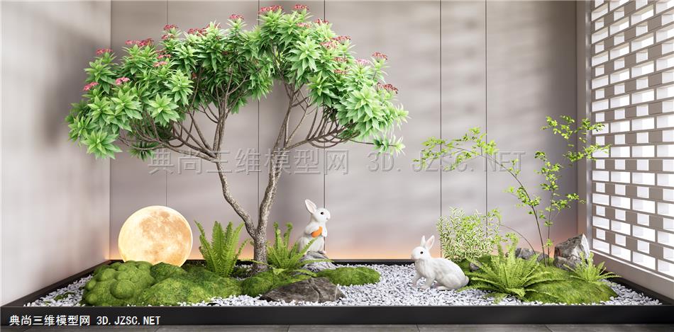 现代室内植物造景 庭院小品 景观植物 景观树木 鸡蛋树 肾蕨植物 小兔