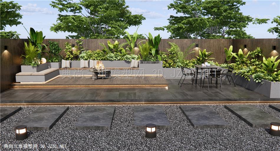 现代屋顶花园 庭院景观 植物景观 灌木 户外桌椅 景观座椅1
