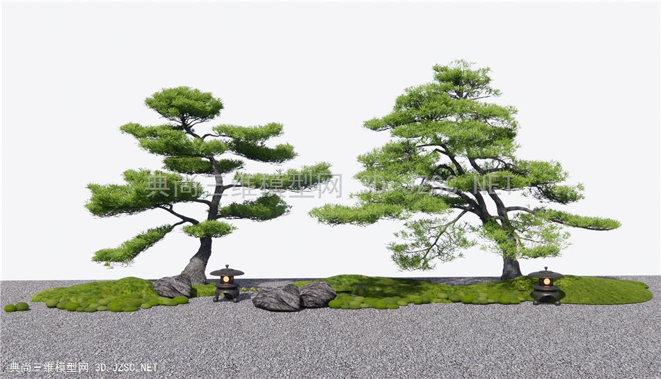 新中式造景松树 石头 苔藓 景观造景 庭院小品1