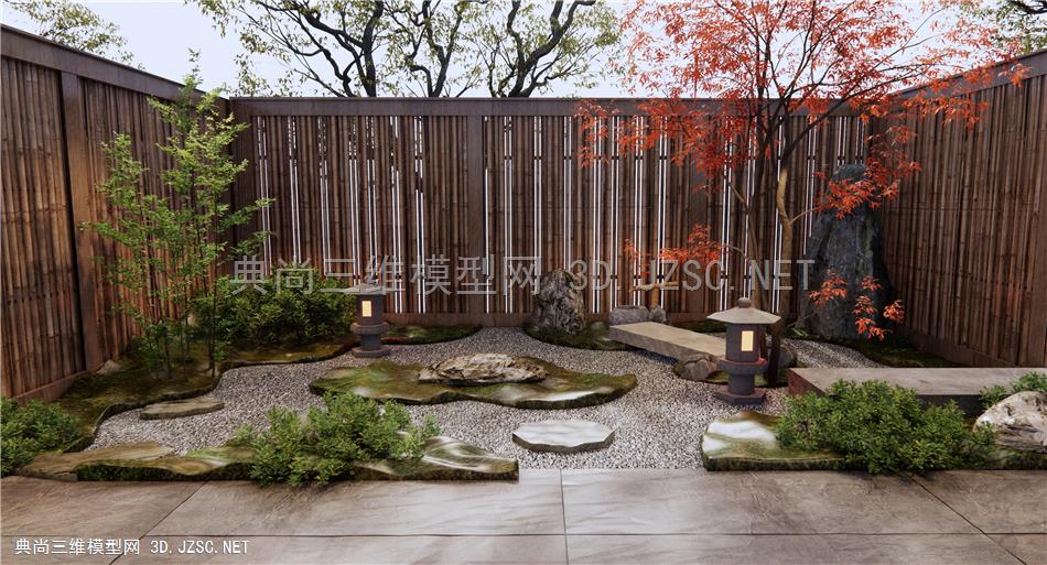 日式庭院景观 枯山水造景 苔藓 红枫 围栏 石板1